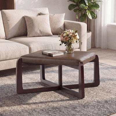 24" Wide Faux Leather Upholstered Square Ottoman