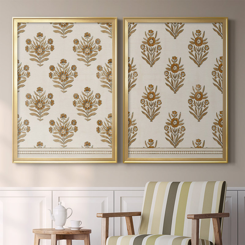 «Block Block Blooms I», ensemble de 2 reproductions sur toiles encadrées, H 30,5 po x l 45 po x P 1,25 po, Or