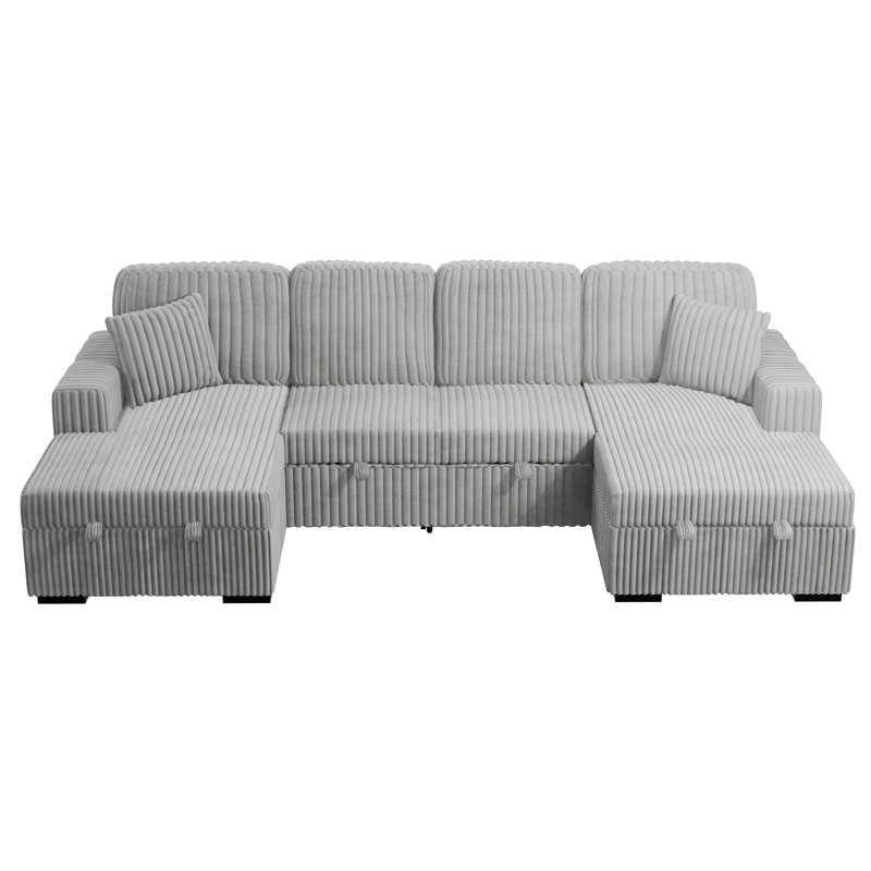 3-Piece Convertible Sectional, Ash Corduroy