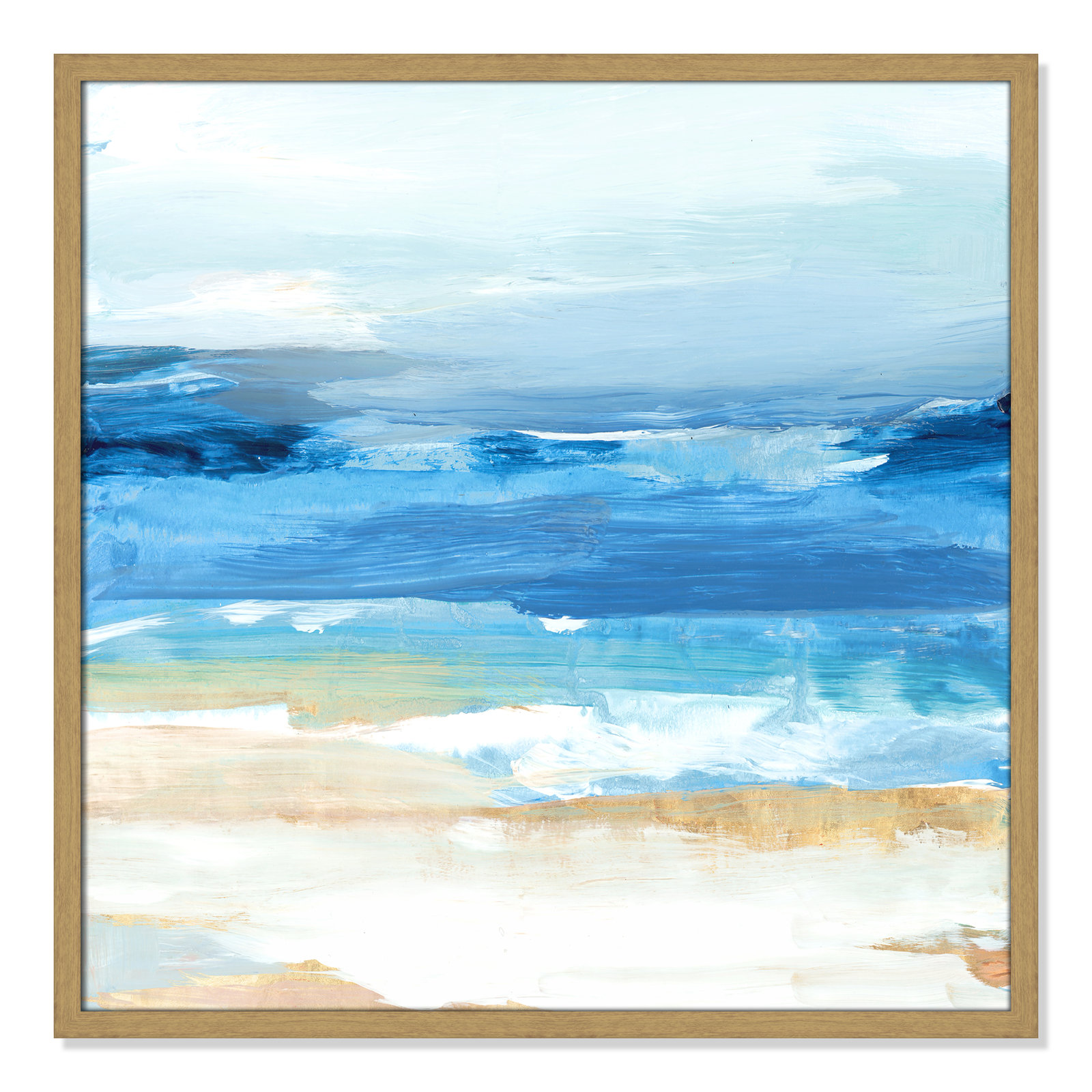 Surface Waves - Picture Frame Painting Print, 27.5" H x 27.5" W x 0.75" D, Natural Framed