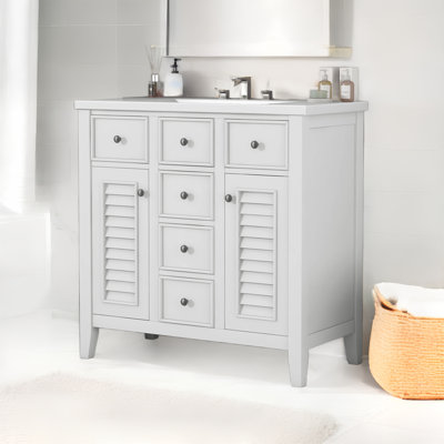 Meuble-lavabo sur pied simple 36 po avec comptoir en céramique Kailiana