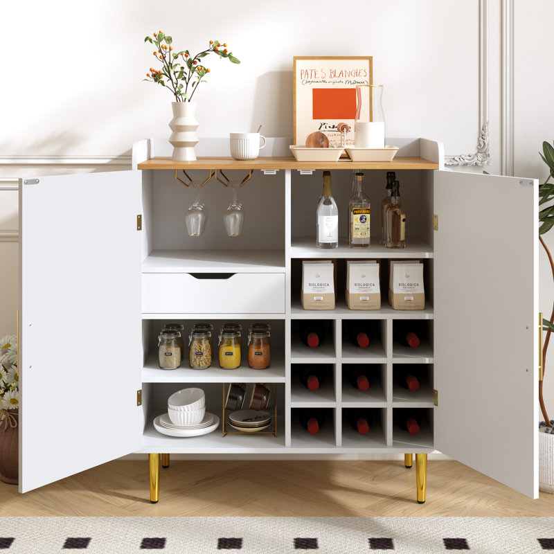 Armoire à café 37,7 po avec porte-bouteilles et tiroir de rangement, Blanc