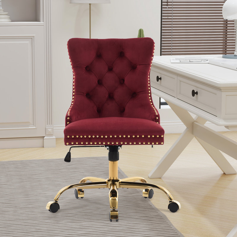 Chaise de bureau en velours, Rouge vin