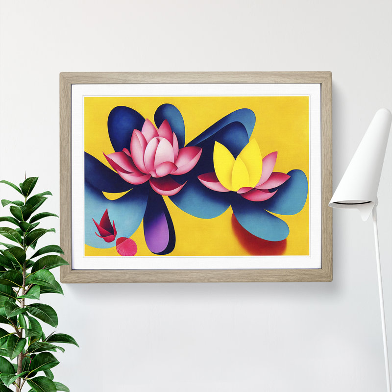 Lotus Flowers - Single Picture Frame Print, 34cm H x 46cm W x 2cm D, Oak