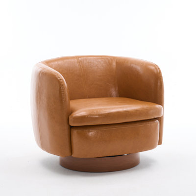 35" Wide Modern Swivel Faux Leather Upholstered Barrel Chair