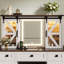 Bureau de coiffeuse 43,3 po avec miroir éclairé, ensemble de coiffeuse avec tabouret de rangement et station de charge, coiffeuse avec porte de grange coulissante, 3 tiroirs et 4 armoires, beige