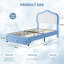 Lit plateforme simple tapissier avec lumières DEL et tiroir de rangement, lattes de bois, bleu blanc-763093221-763093018