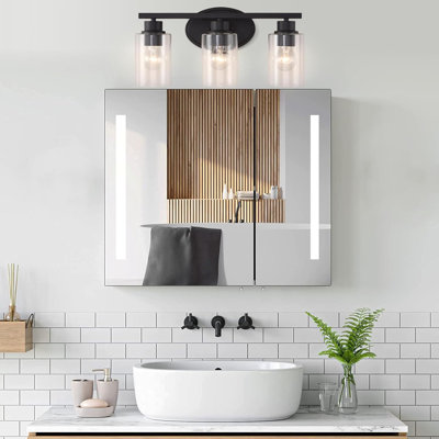 Luminaire de meuble-lavabo moderne noir mat avec abat-jour en verre transparent, éclairage mural antirouille pour salle de bain, couloir, cuisine, etc.