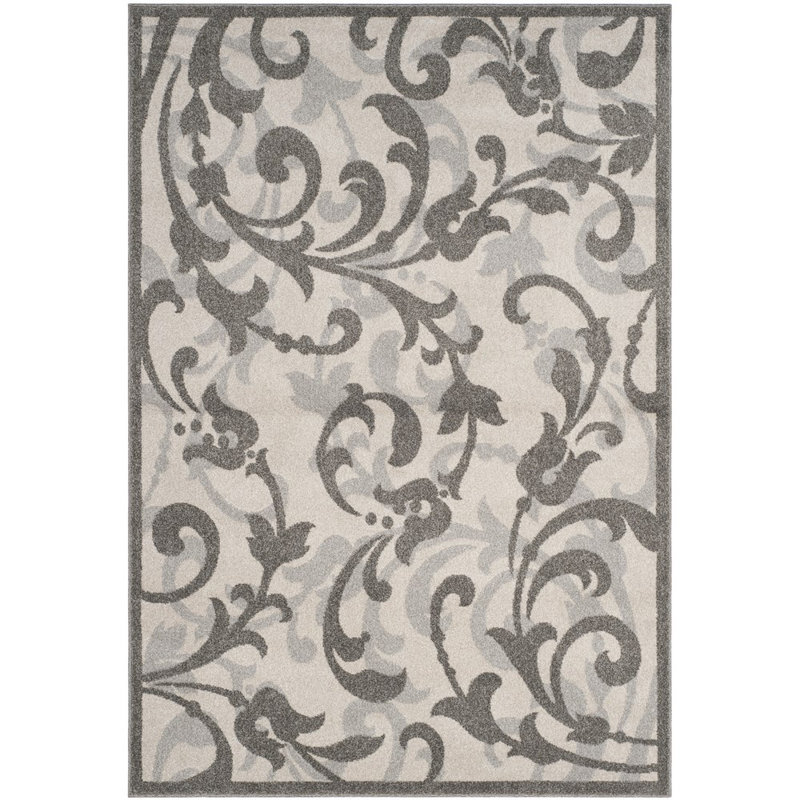 Ammundsen Floral Ivory/Gray Area Rug, Rectangle 4' x 6'
