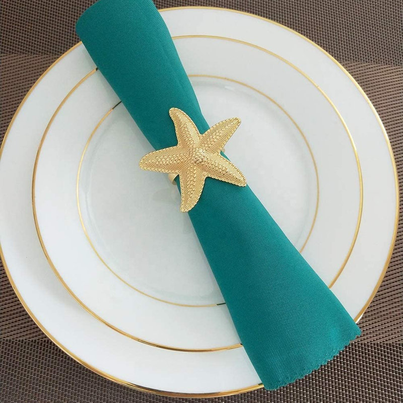 Anneaux de serviette en métal doré étoile de mer, ensemble de 4, Or