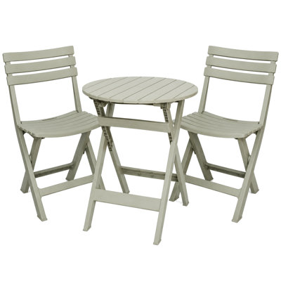 3-Piece Outdoor Folding Bistro Set with 24" Round Table & 2 Stackable Chairs, Beige