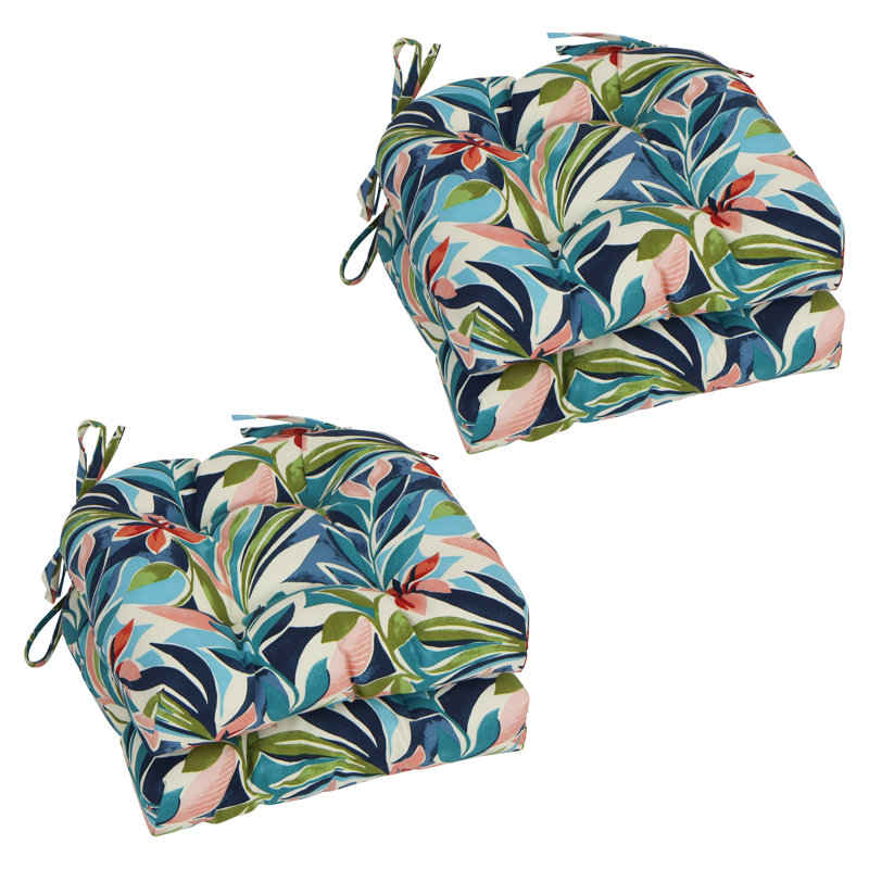 Coussins de chaise d'extérieur à dossier arrondi 16 pouces (ensemble de 4), Ivoire / bleu / floral multi Somap