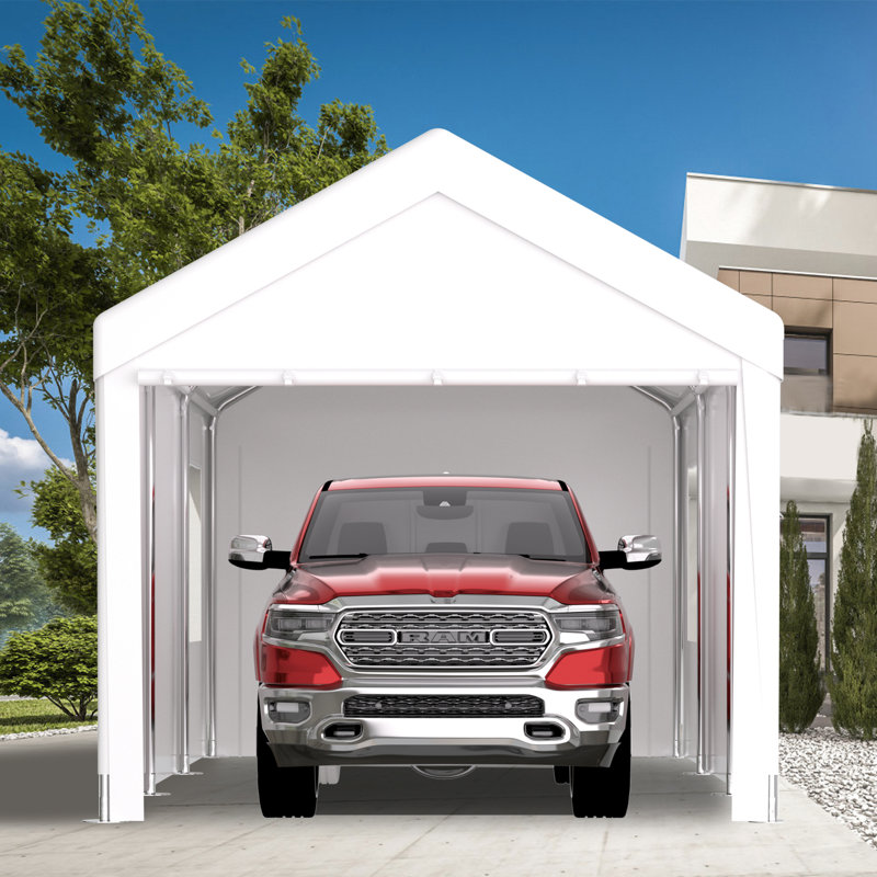 Abri d'auto 12 pi x 20 pi avec structure en acier galvanisé. 2 portes, 4 fenêtres ventilées. Auvent protégé, assemblage rapide pour voiture, camion, bateau, accessoires de jardin, parois latérales amovibles