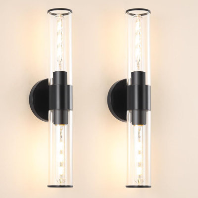 Modern Wall Sconce Light Fixture With Glass Shades, 2-Light Vanity Lighting For Bathroom, Bedroom, Living Room, And Hallway, E26 Socket Compatible