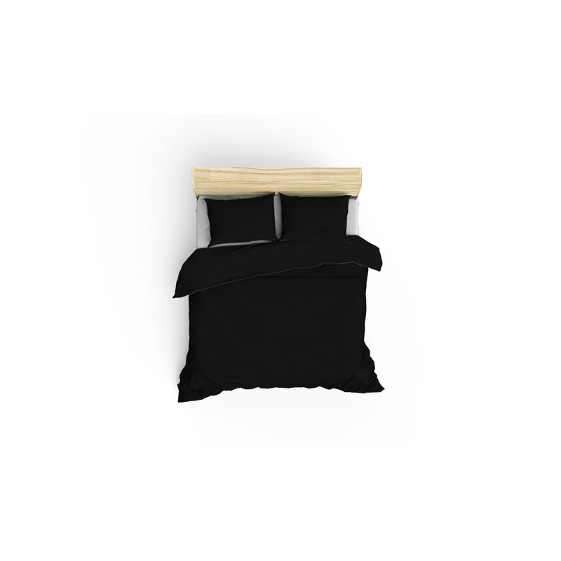 Hunni Cotton Solid Colour Duvet Cover Set with Pillowcases Included, Black, 200 x 200 cm -2 Pillowcase (80 x 80 cm)
