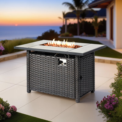 Foyer de table rectangulaire d'extérieur 26 po x l 42,15 po, chauffe-terrasse au propane en osier pour terrasse, jardin, cour