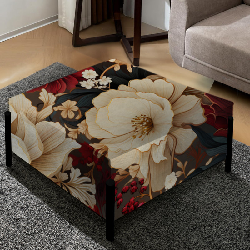 Rich Beige And Red Poppies Opulent Flowers III - Floral Large Square Ottoman