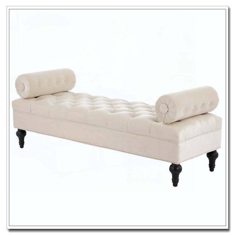 Banc de chambre à coucher, banc de bout de lit, banc rembourré en velours avec 2 coussins amovibles, repose-pieds rembourré confortable, repose-pieds pour chambre à coucher, salon, entrée