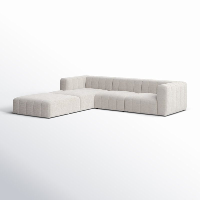 Grayson 110" Left Hand Facing Sectional with Ottoman, Reversible, Neutral Sandstone Polyester