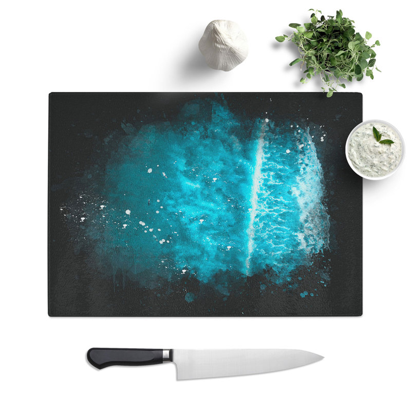 Tempered Glass Ocean Surf Chopping Board, 20 cm x 28.5 cm