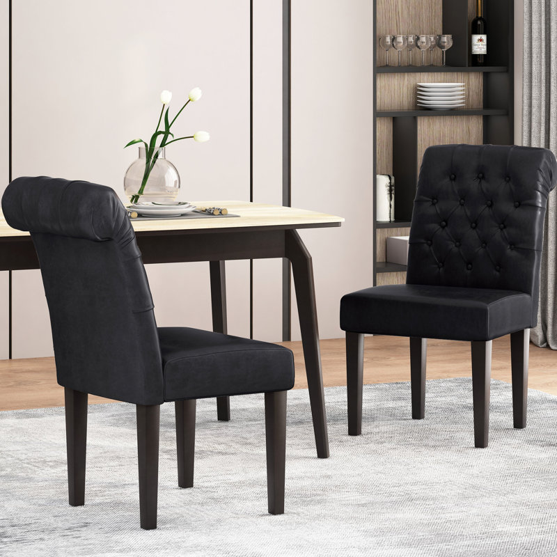 2 chaises de salle à manger en cuir d'unité centrale - 2 pièces au fini noir