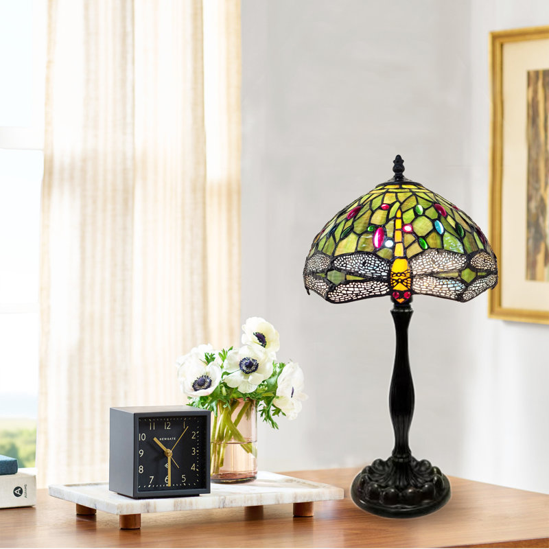Lampe de table libellule style Tiffany, vitrail vert