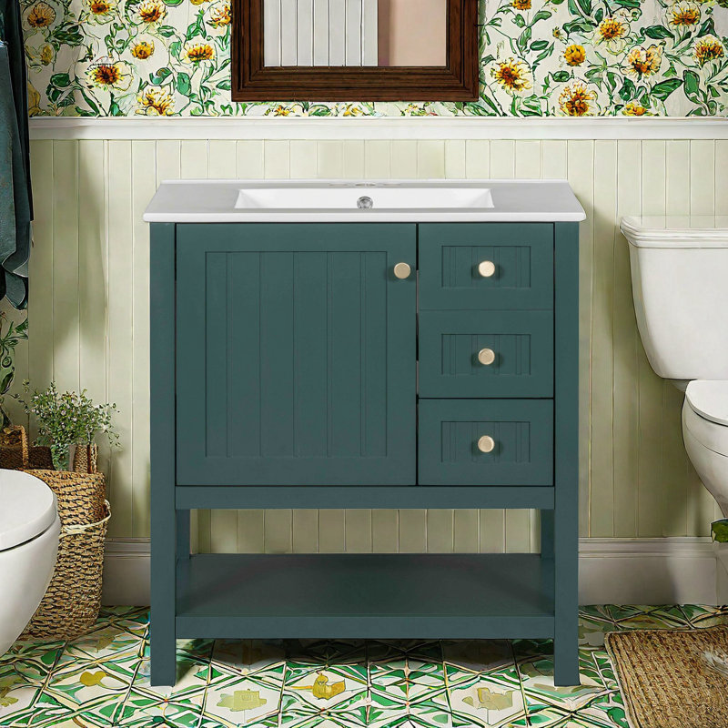 Meuble-lavabo 30 po avec plateau et tiroirs, Vert