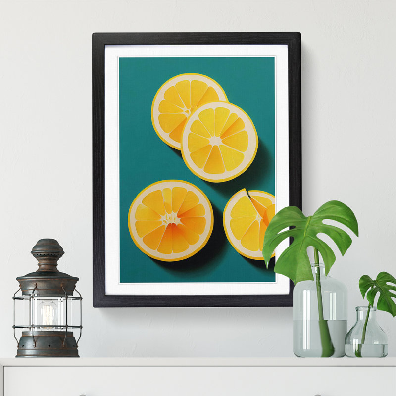 Sliced Lemon Fruit - Single Picture Frame Print, 34cm H x 25cm W x 2cm D, Oak