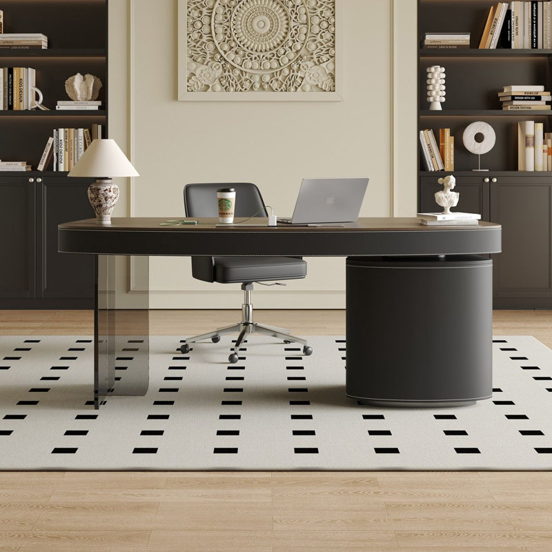 Bureau en bois massif pour le travail à domicile avec placage en bois de noyer et armoire, 29.53"H*62.99"W*27.56"D
