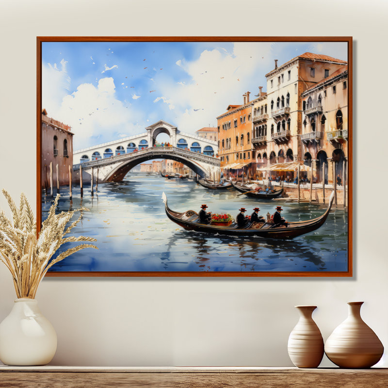 Italie, pont du Rialto Ponte I - Italie, art mural, 12" H x 20" W, Cadre flottant brun