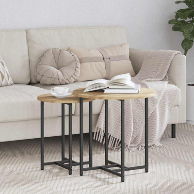  Side Table Set 2 Pcs Black Oak 50 X 50 X 50 Cm