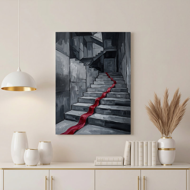 Art mural en toile Gallery Wrap pour le salon, la chambre à coucher, le bureau ou le vestibule - Décoration murale décorative avec escalier foncé