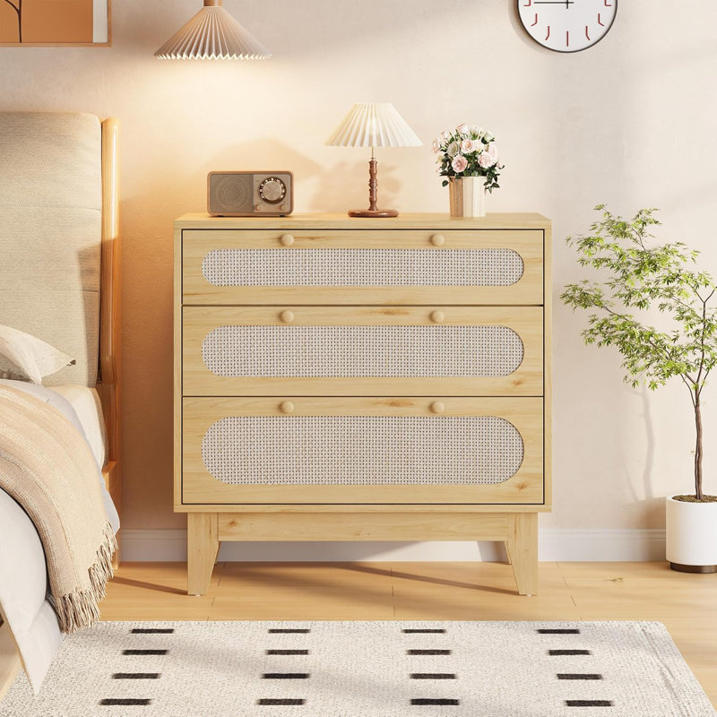 Nightstand with Drawers, Modern Large Bedside Table Night Stand for Bedroom, Beige
