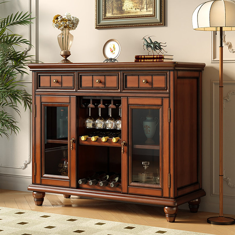 Walnut Retro Solid Mahogany  Accent Cabinet