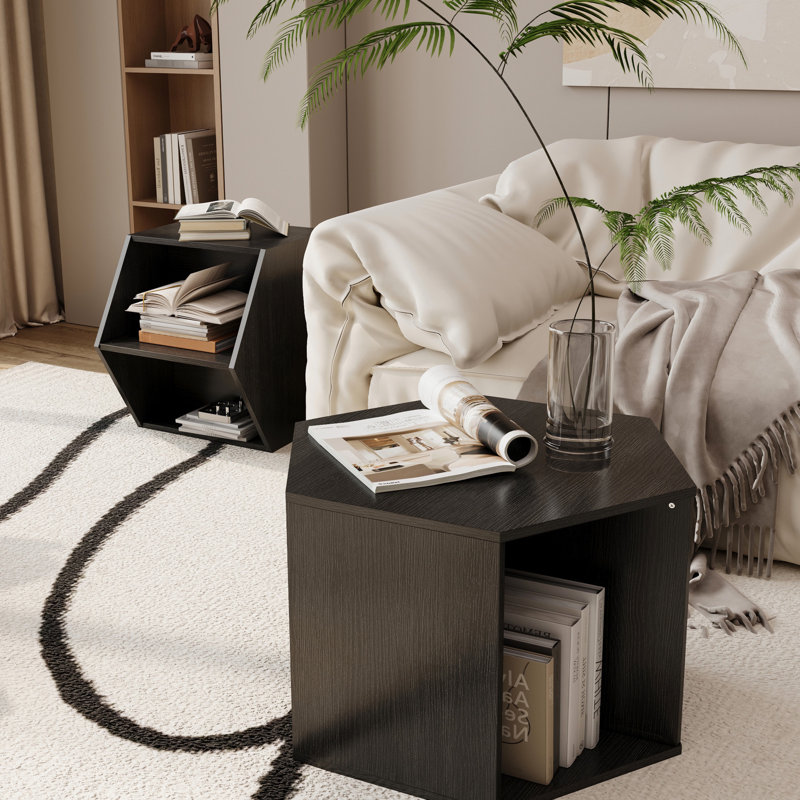 Table basse hexagonale avec positionnement multiple et espace de rangement 45,93 po - Table de chevet latérale, Noir