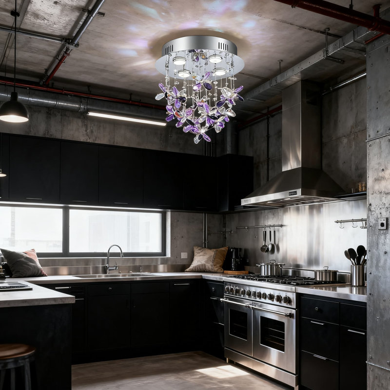 Modern Crystal Chandelier Ceiling Light With K9 Crystal Accents, Flush Mount Raindrop Design For Bedroom, Hallway, Foyer, And Entryway