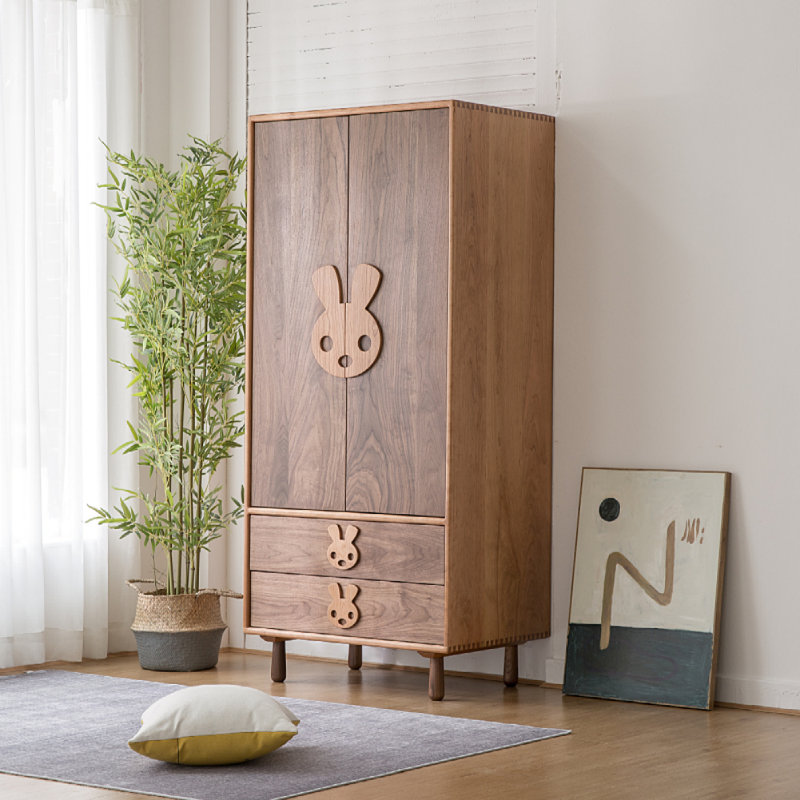 Simple Solid Wood Double Door Wardrobe