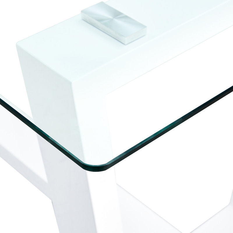 Table de salle à manger minimaliste avec plateau en verre trempé et support blanc, peut accueillir 6 à 8 personnes