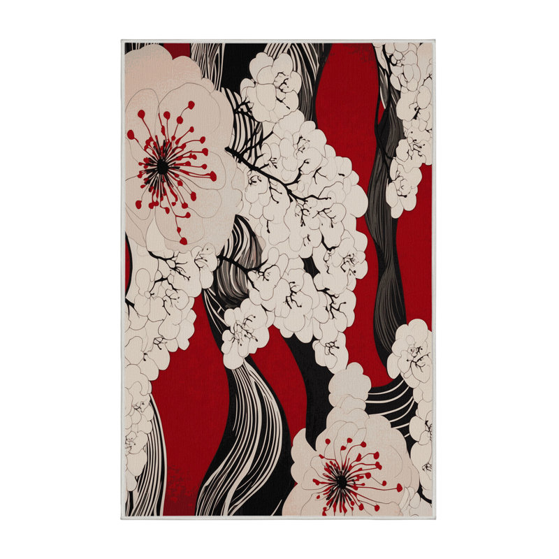 Golden Sakura Rug, Rectangle 3' x 5'