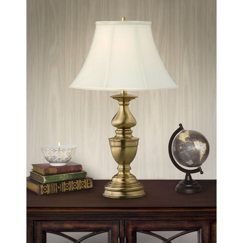 Balustrade 30" Satin Antique Brass Table Lamp, Eggshell