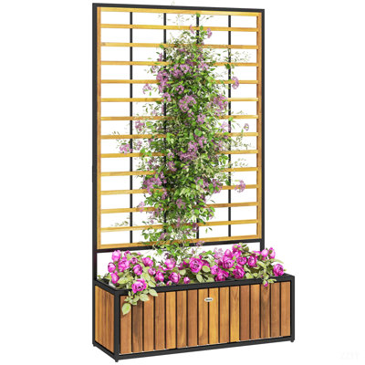 Wooden Raised Garden Bed With Trellis