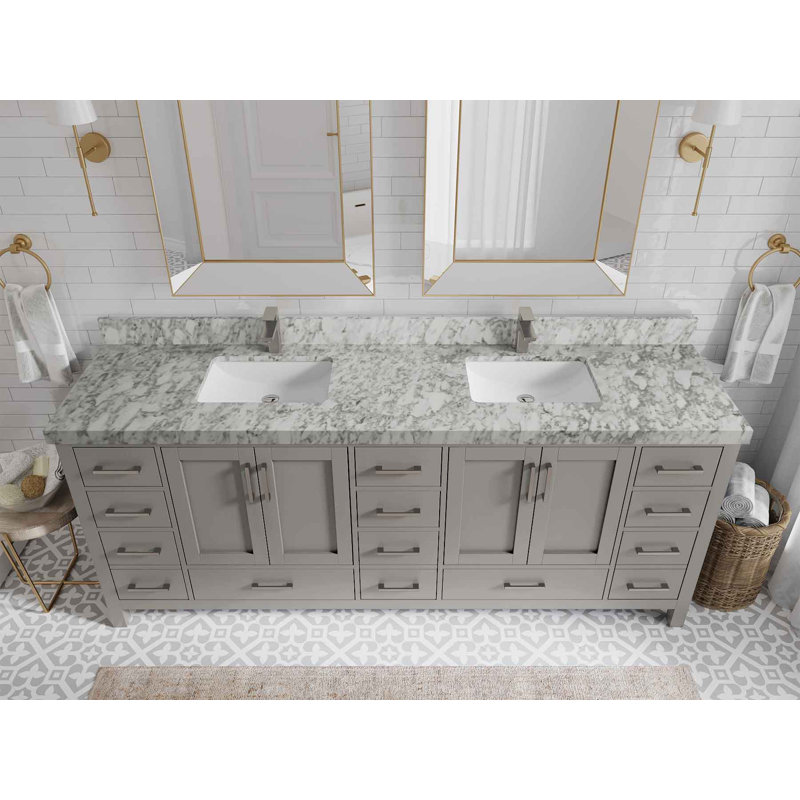84 po X P 22 po De meuble-lavabo double D Malibu, Marbre de Carrare