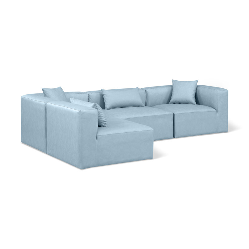 Houswerth Upholstered L-Shaped Sectional Reversible, Light Blue Vegan Leather