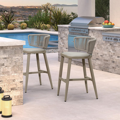 Outdoor Bar Height Stool Set Of 2 Modern Rattan Bar Chairs With Woven Rope Back by Corrigan Studio