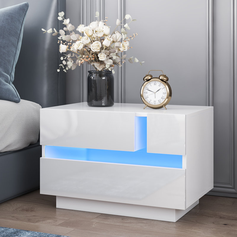 Table de chevet avec lumières DEL Augusten, Blanc