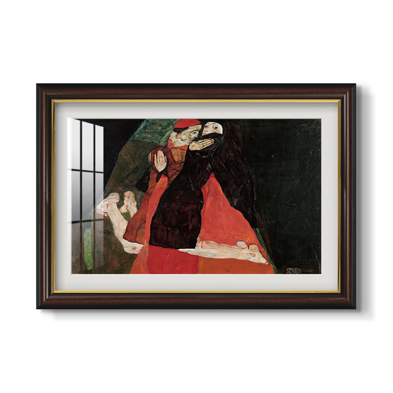 Cardinal et nonne (Caresse), 1912 - Egon Schiele - Estampe encadrée sur mesure, Format intérieur 20 po x 28 po, Noyer doré
