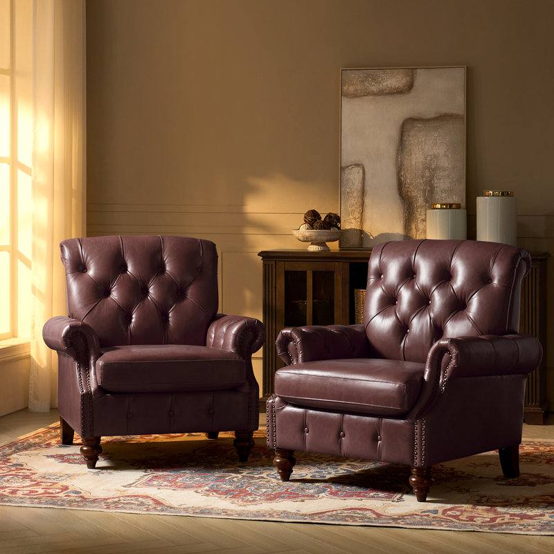 Ensemble de chaises d'appoint en cuir de vache l 36,5 "Treasie (ensemble de 2), Bourgogne