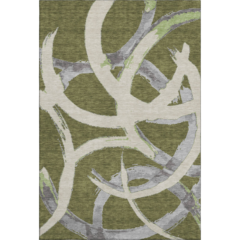 Premium Machine Washable Magaw AMF1022 Circles Rug, Rectangle 2 pi 6 po x 3 pi 10 po