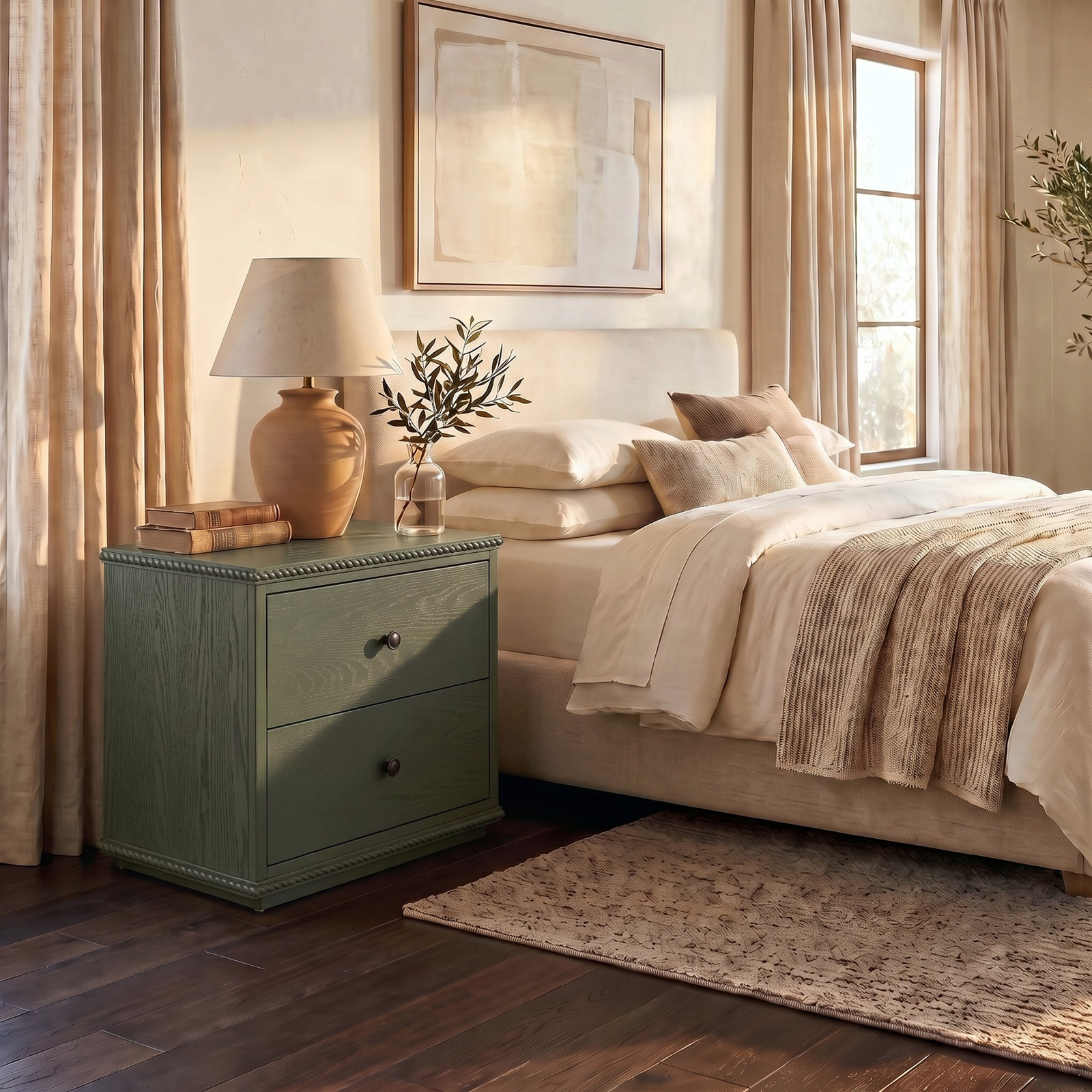 Nightstand with Rope Detailing, Green