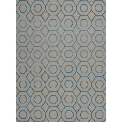 Tapis gris / bleu tissé à la main et à plat